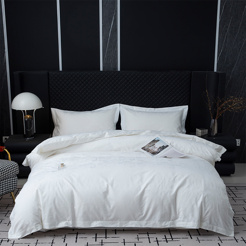 ใหม่ Jacquard ผ้าฝ้าย 100% ผ้าต่วนโรงแรมสีขาวชุดผ้าปูที่นอนห้องนอน