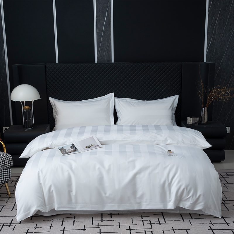 ผ้าต่วนลายขาวล้วน 7 ซม. ผ้าฝ้าย 100% 750TC สำหรับชุดเครื่องนอนโรงแรมระดับห้าดาว