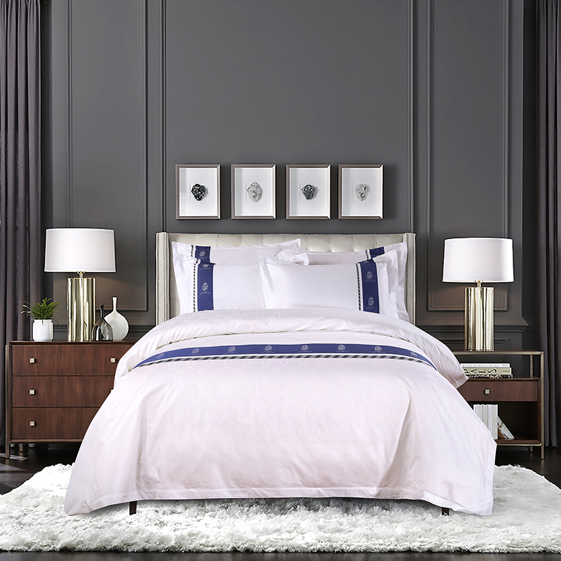 เส้นด้ายย้อมโลโก้ที่กำหนดเองชุดเครื่องนอนผ้าฝ้าย 100%